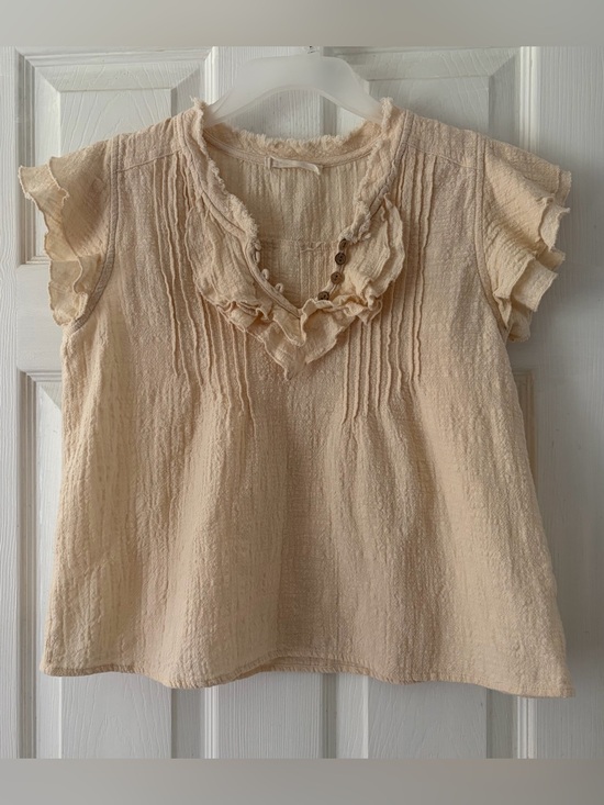 By Together Tops - By Together Cream Ruffle V‑Neck Short Sleeve Blouse